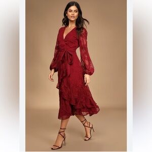 Lulu's Red Asymmetrical Ruffled Wrap Dress